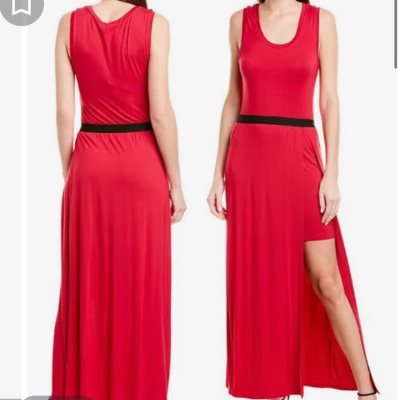 Women's $158 NWT BCBG MAXAZRIA Sangria Twofer Maxi Front Slit Red Dress Medium - Picture 7 of 7